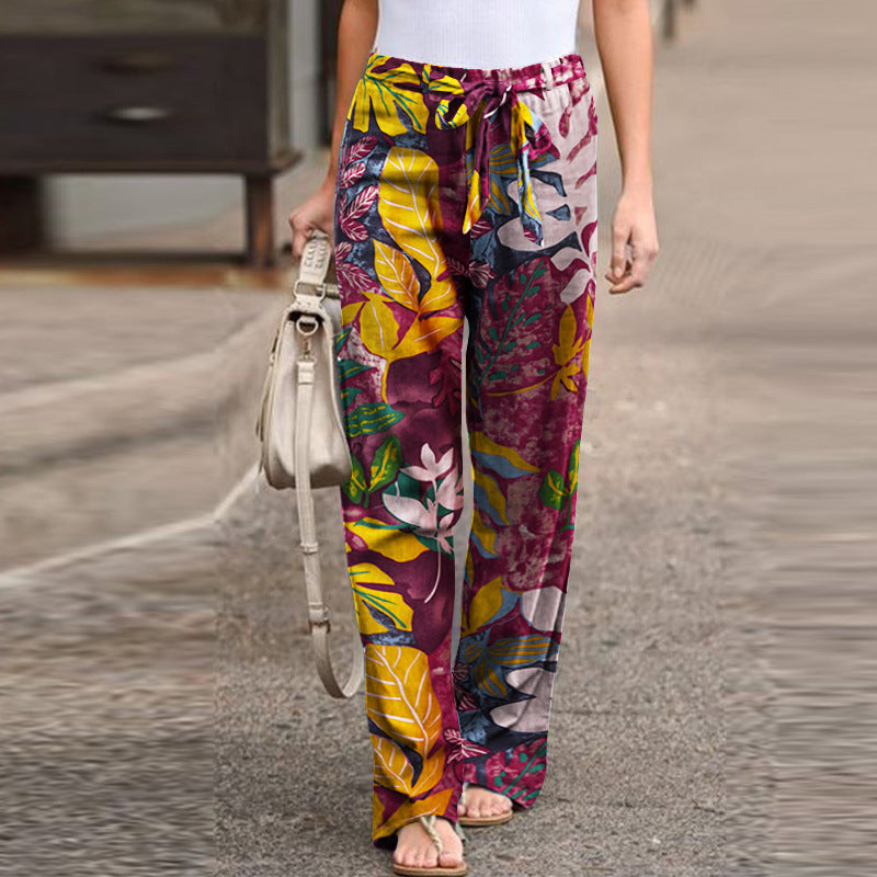 Elegant Print Joggers, Women's Cotton Linen Pants, Casual Autumn Streetwear, Comfortable Sweatpants