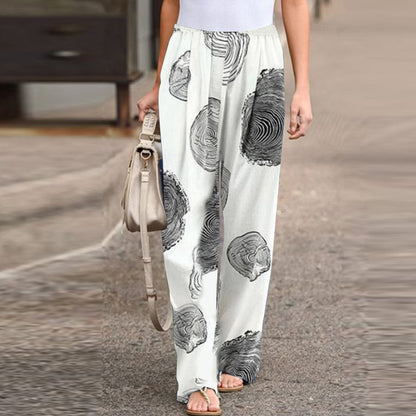 Elegant Print Joggers, Women's Cotton Linen Pants, Casual Autumn Streetwear, Comfortable Sweatpants