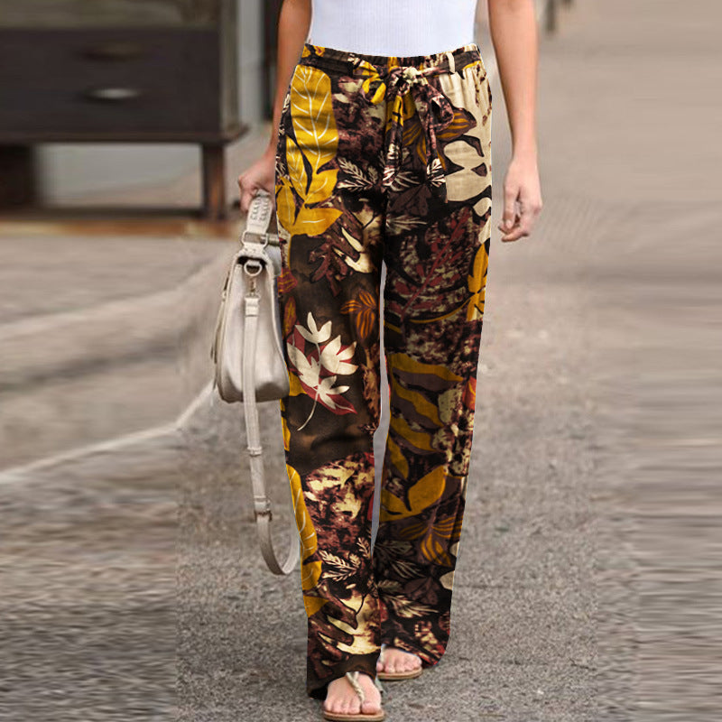 Elegant Print Joggers, Women's Cotton Linen Pants, Casual Autumn Streetwear, Comfortable Sweatpants