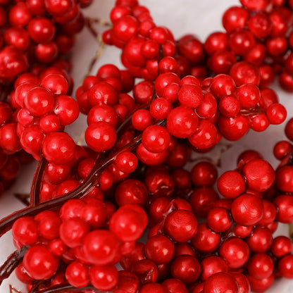 Fake Berries Pearl Beads, Artificial Red Cherry Stamen, DIY Christmas Wreath Holiday Party and New Year Gifts Decoration