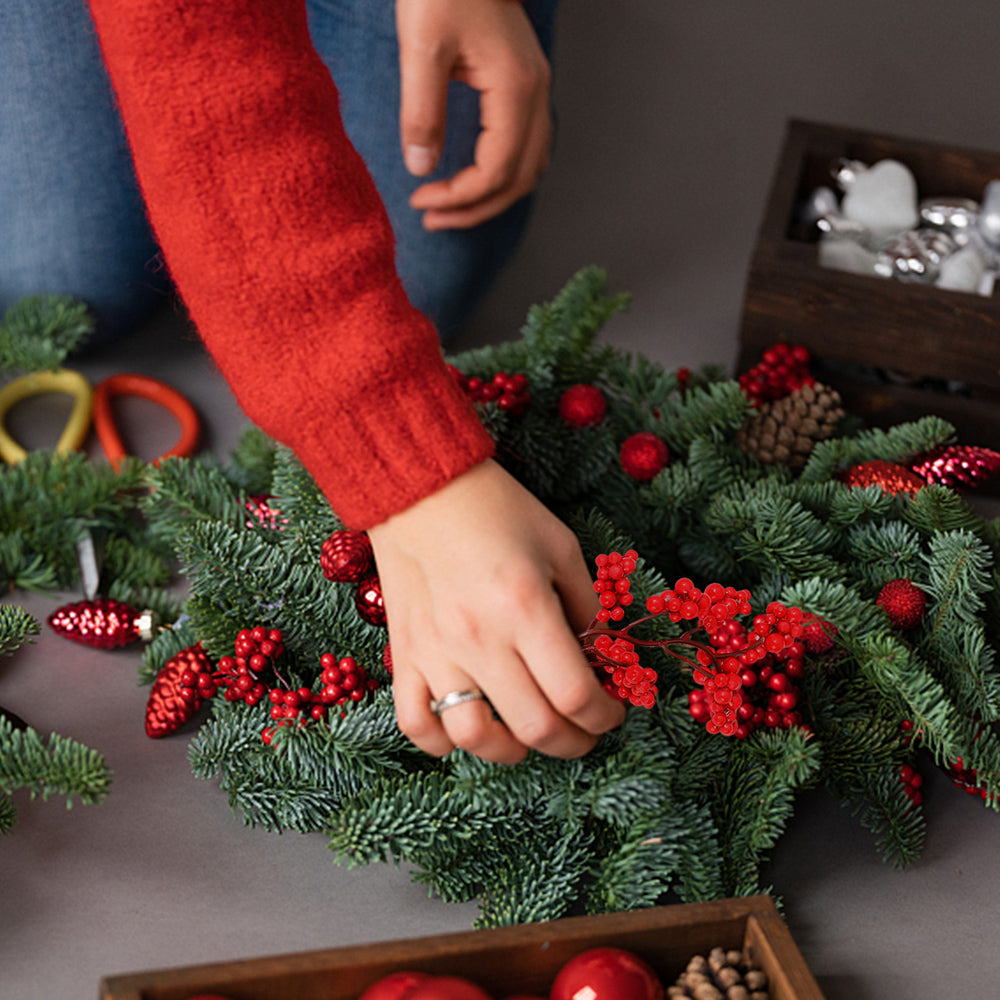 Fake Berries Pearl Beads Artificial Red Cherry Stamen DIY Christmas Wreath Holiday Party And New Ye 4