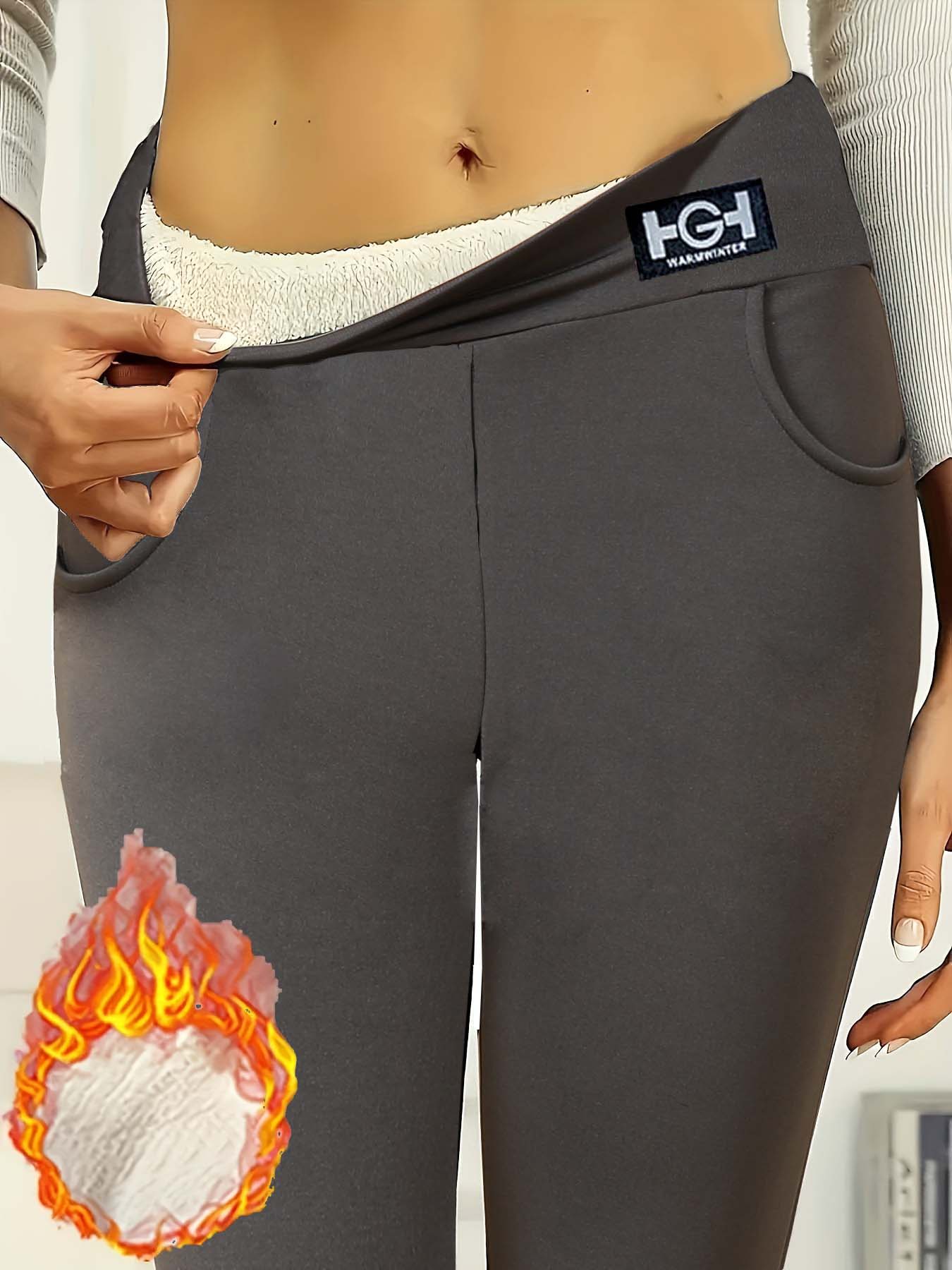 Women's High-Waist Thermal Pants, with Pockets, Elastic and Comfortable Trousers
