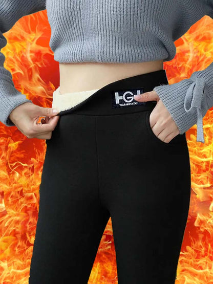 Women's High-Waist Thermal Pants, with Pockets, Elastic and Comfortable Trousers