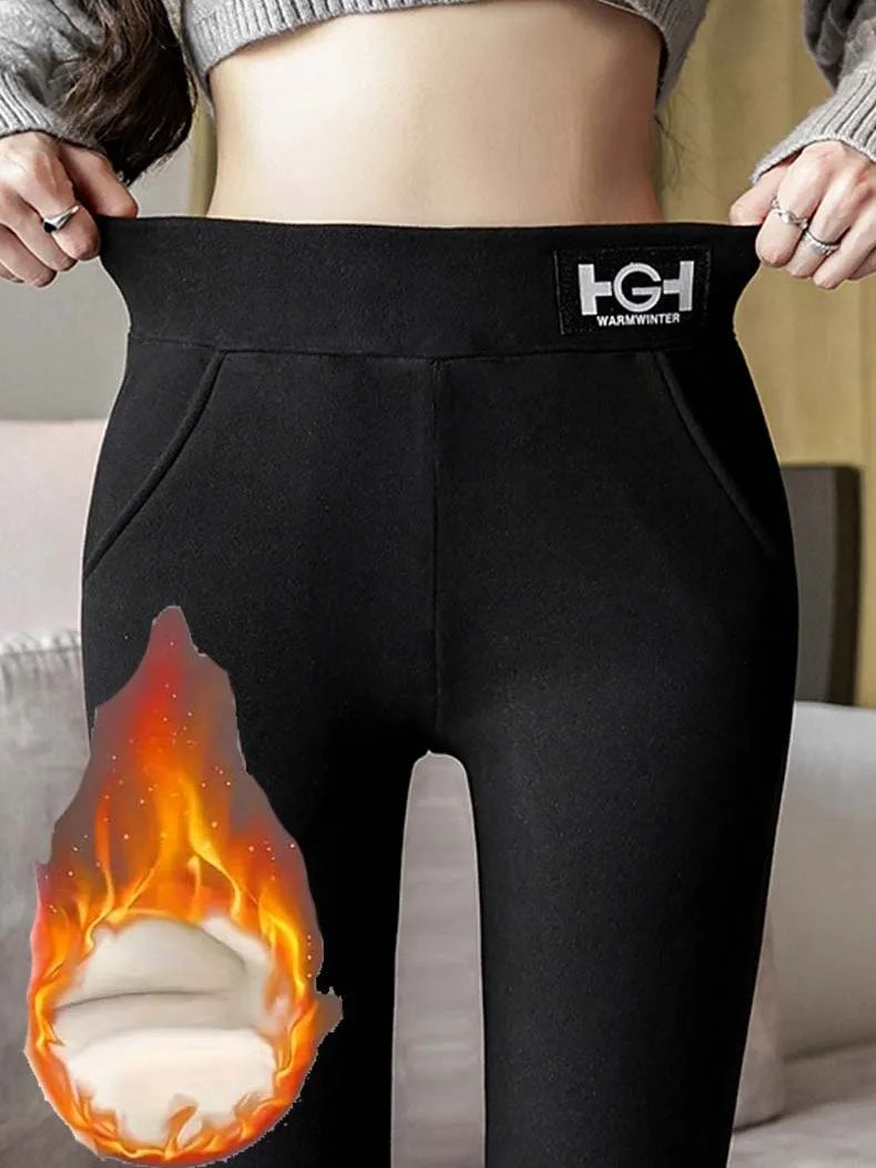 Women's High-Waist Thermal Pants, with Pockets, Elastic and Comfortable Trousers