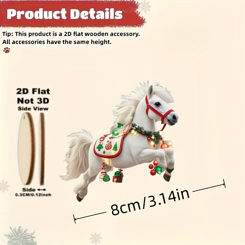 White Horse Wooden Hanging Decorations, Elegant Christmas Tree Ornaments, Perfect Party Decor and Holiday Gift