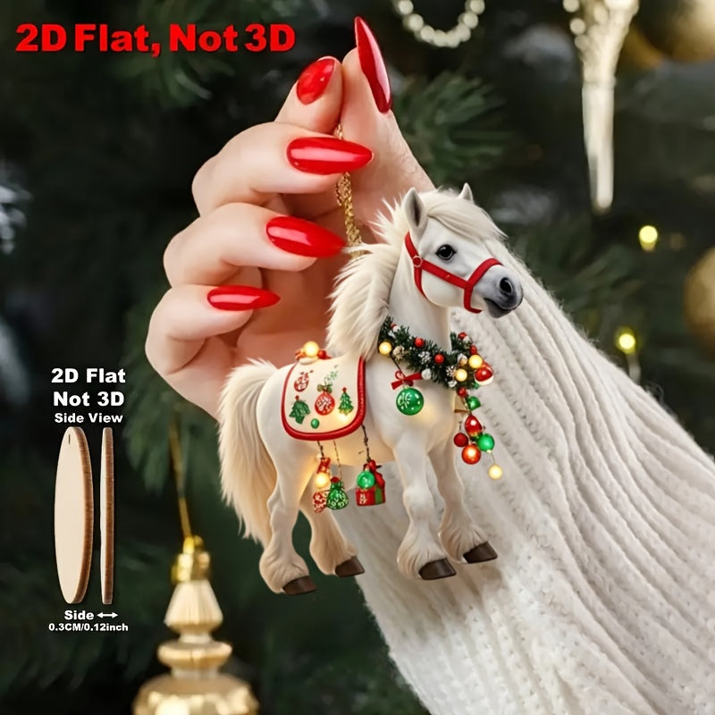 White Horse Wooden Hanging Decorations, Elegant Christmas Tree Ornaments, Perfect Party Decor and Holiday Gift