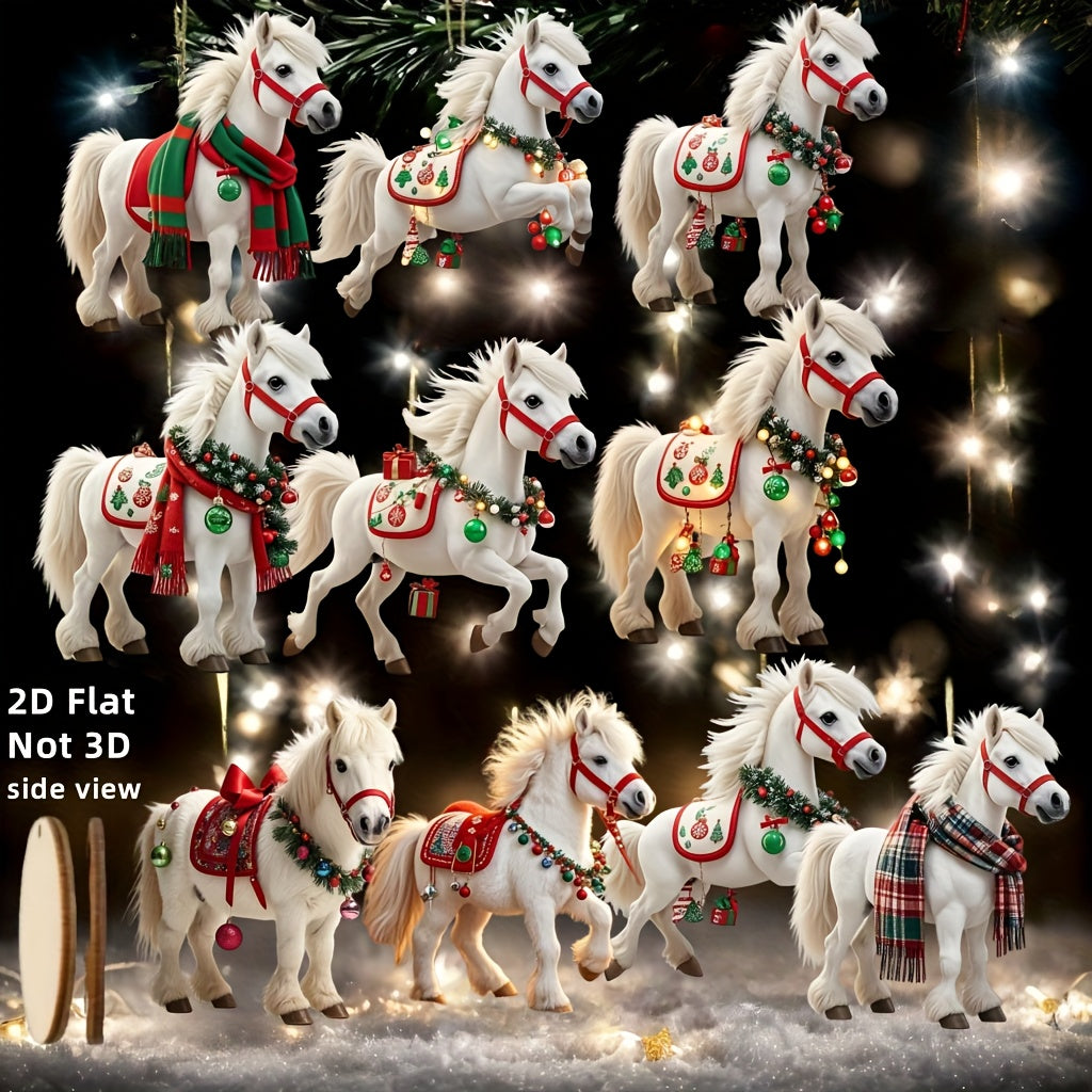 White Horse Wooden Hanging Decorations, Elegant Christmas Tree Ornaments, Perfect Party Decor and Holiday Gift