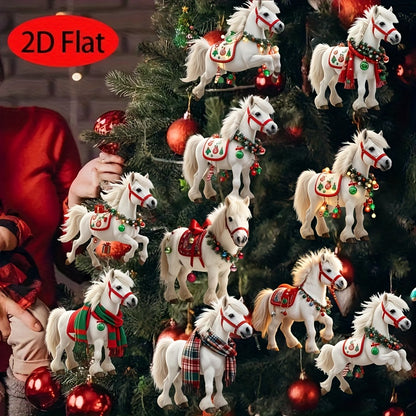 White Horse Wooden Hanging Decorations, Elegant Christmas Tree Ornaments, Perfect Party Decor and Holiday Gift