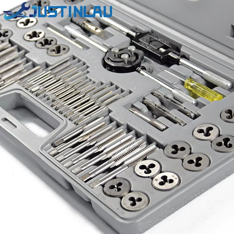 JUSTINLAU 60Piece Metric Tap And Die Set  Precision Threading Tools For Metalworking And DIY Projec 1