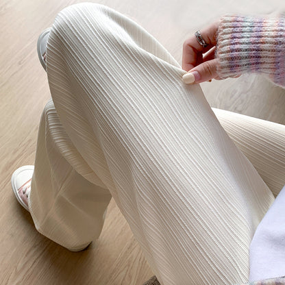 Womens Fleece Lined Wide Leg Pants, High Waist Winter Leggings, Thickened Striped Casual Lounge Pants