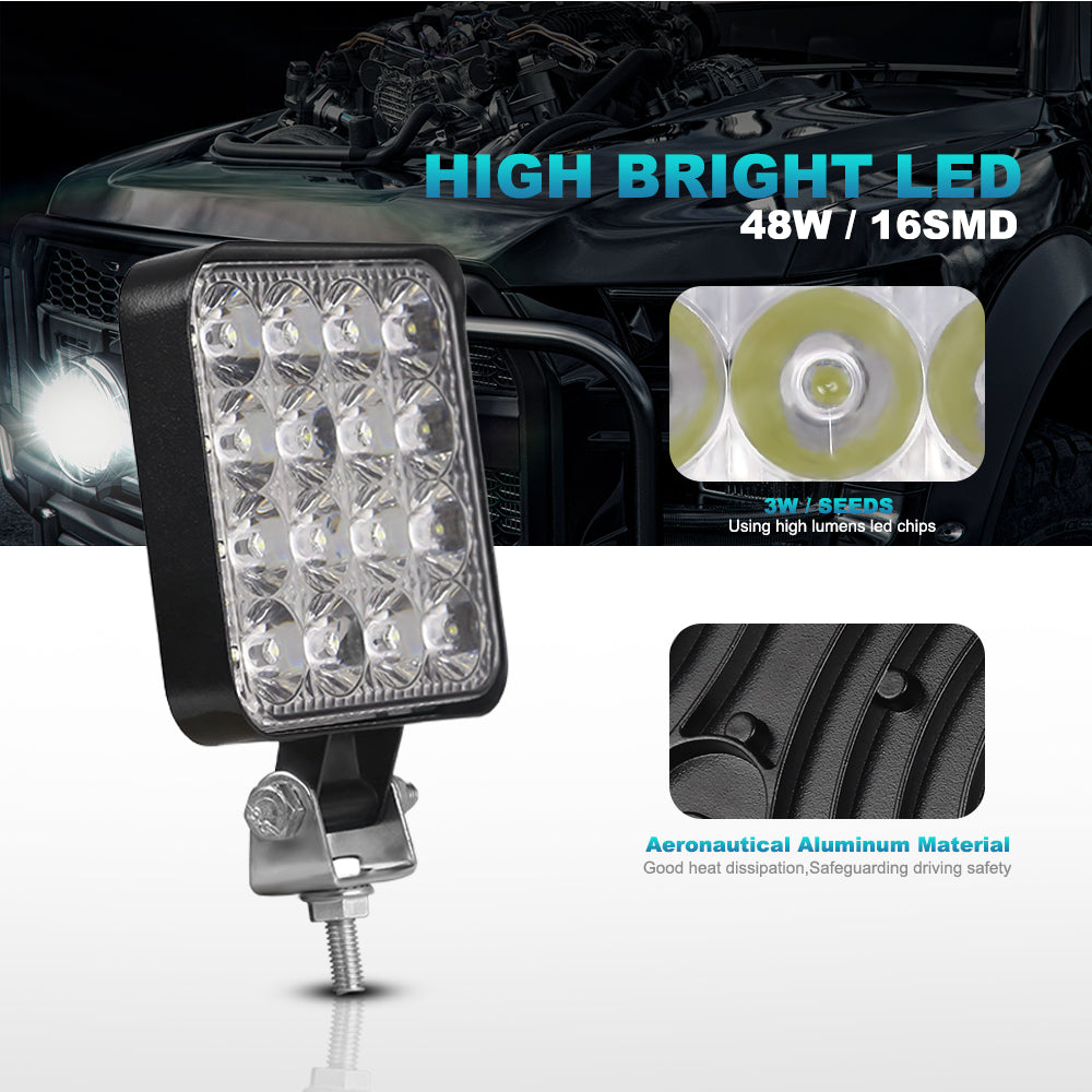 LED Work Light Bar, Square Spotlight for Truck, Jeep, ATV, SUV, Tractor, Motorcycle