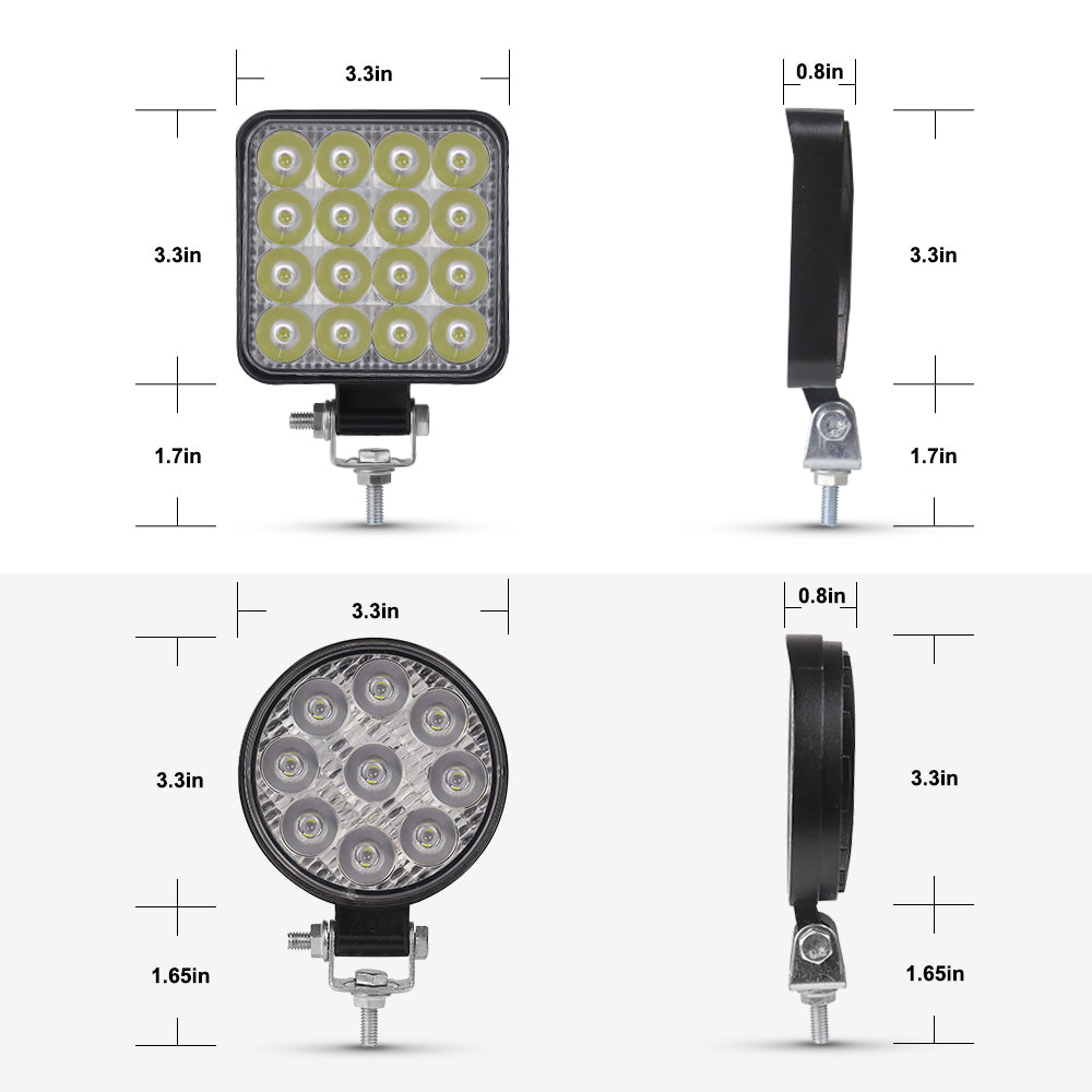 LED Work Light Bar Square Spotlight For Truck Jeep ATV SUV Tractor Motorcycle 3