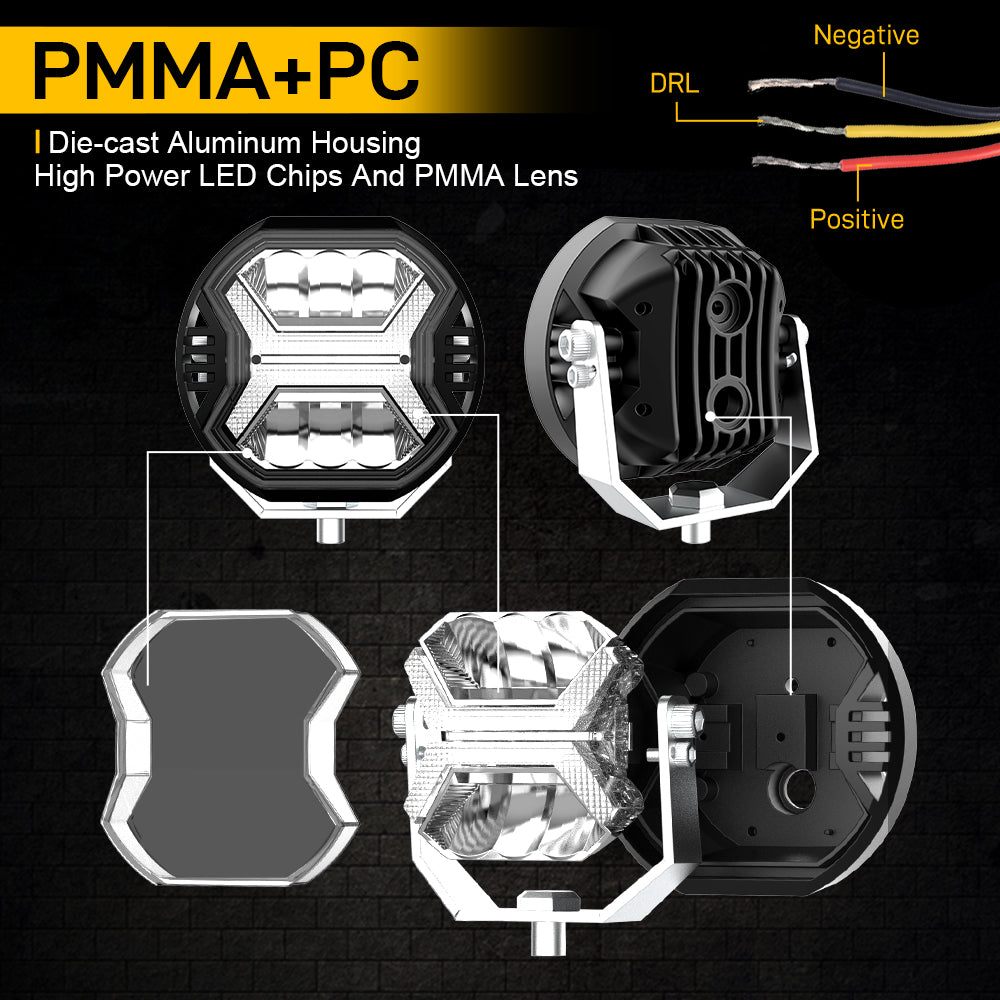 Amber DRL Car Led Work Light Bar, Driving Light, Spotlight for Offroad, Jeep, Boat, Truck, SUV, ATV, Tractor Headlight