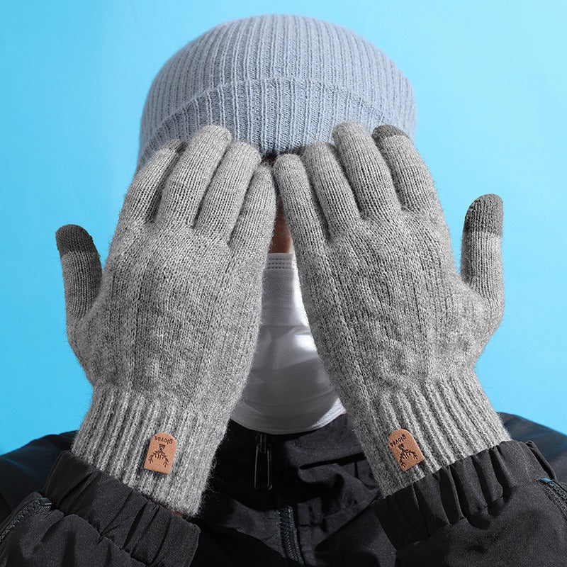 New Mens Warm Gloves for Winter, Touch Screen, Plus Velvet, Thickened Cold Proof, Warm Wool Knitted Gloves