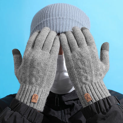 New Mens Warm Gloves for Winter, Touch Screen, Plus Velvet, Thickened Cold Proof, Warm Wool Knitted Gloves