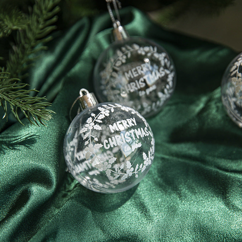 Christmas Tree Decoration, Transparent Painted Christmas Ball, White Snowball Pendant, Home Decor