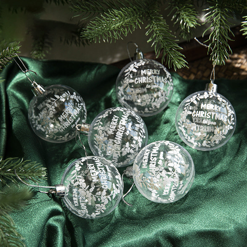 Christmas Tree Decoration Transparent Painted Christmas Ball White Snowball Pendant Home Decor 3