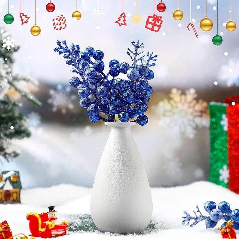 Artificial Foam Berry Snow, Christmas Glitter Berry Stems, Covered Berry for Christmas Tree, DIY Crafts Decoration