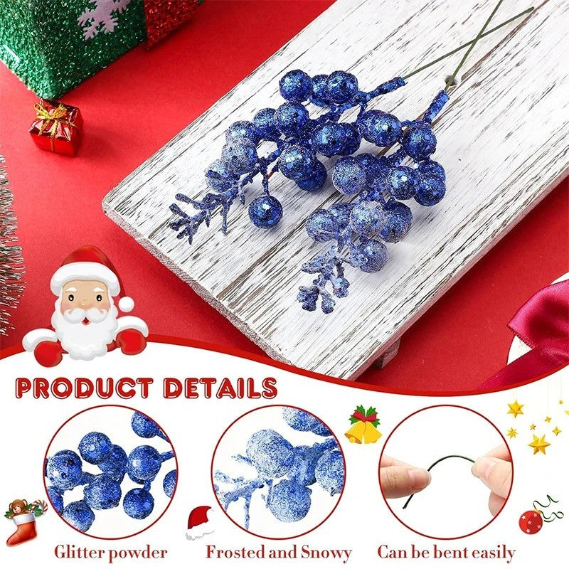 Artificial Foam Berry Snow, Christmas Glitter Berry Stems, Covered Berry for Christmas Tree, DIY Crafts Decoration