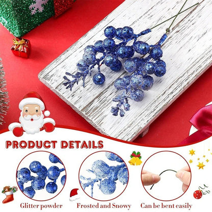 Artificial Foam Berry Snow, Christmas Glitter Berry Stems, Covered Berry for Christmas Tree, DIY Crafts Decoration