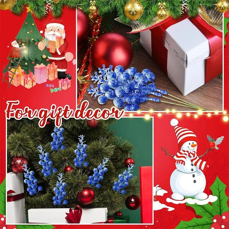 Artificial Foam Berry Snow, Christmas Glitter Berry Stems, Covered Berry for Christmas Tree, DIY Crafts Decoration