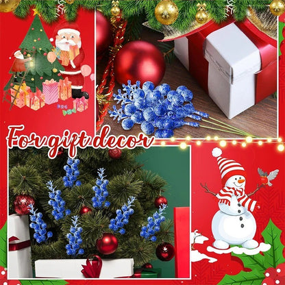 Artificial Foam Berry Snow, Christmas Glitter Berry Stems, Covered Berry for Christmas Tree, DIY Crafts Decoration