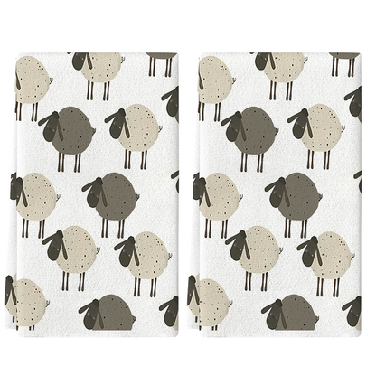 Cute Lamb Kitchen Towel Set, Super Absorbent Cleaning Cloths, Soft Hand Towel and Dishcloth for Cooking, Baking