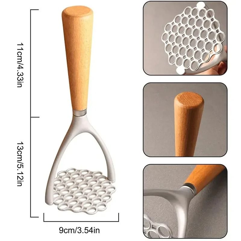 Aluminum Manual Potato Masher Meat Press Tool With Wood Handle 1