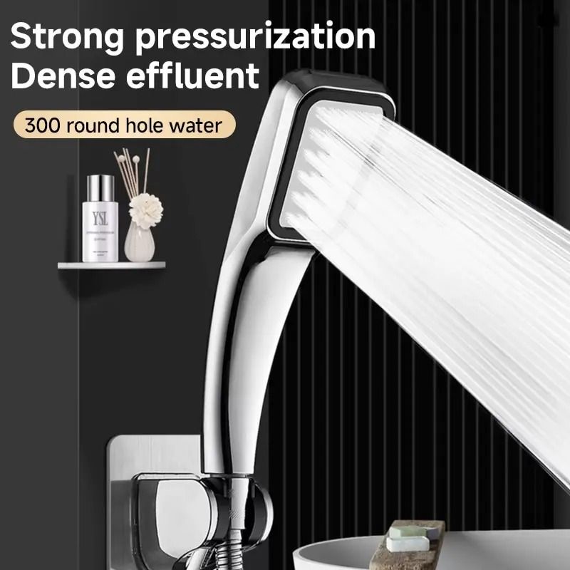 Square Handheld Pressurized Shower Head 300Hole Water Saving Rainfall Spray 1