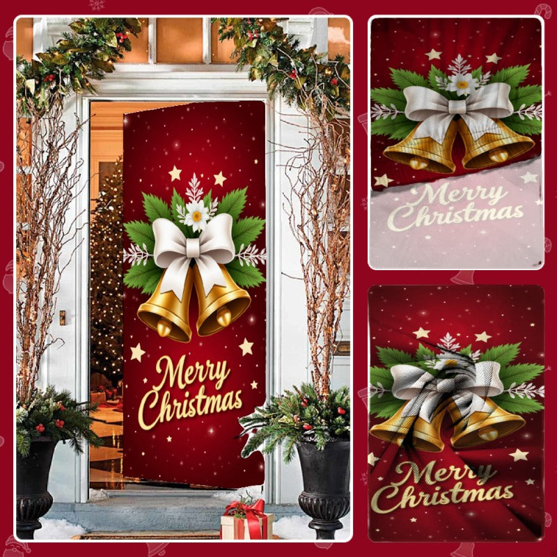 Merry Christmas Door Cover, Bell Garland Door Decor, Dining Table Cover, Elastic Holiday Decoration