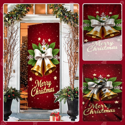 Merry Christmas Door Cover, Bell Garland Door Decor, Dining Table Cover, Elastic Holiday Decoration