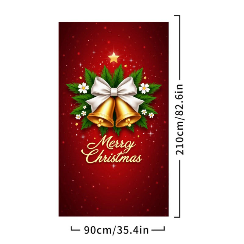 Merry Christmas Door Cover, Bell Garland Door Decor, Dining Table Cover, Elastic Holiday Decoration