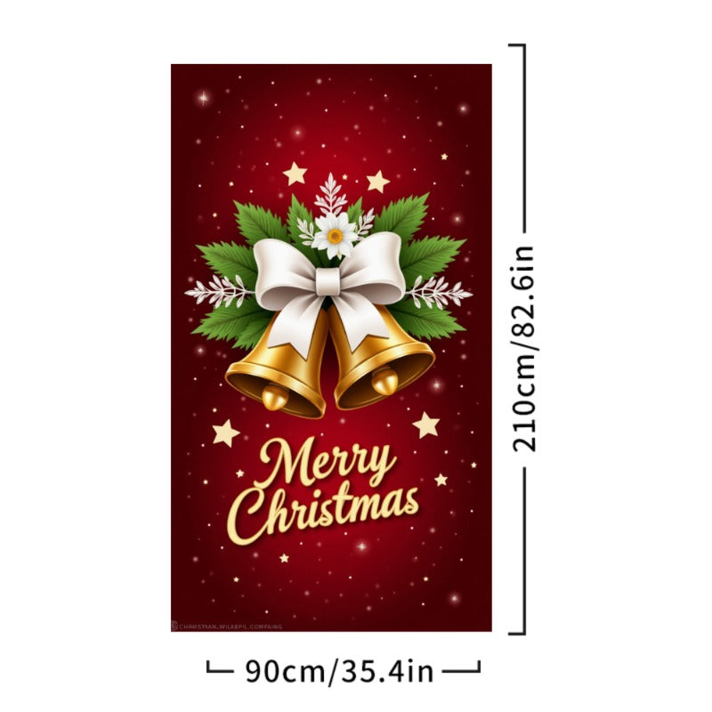 Merry Christmas Door Cover, Bell Garland Door Decor, Dining Table Cover, Elastic Holiday Decoration