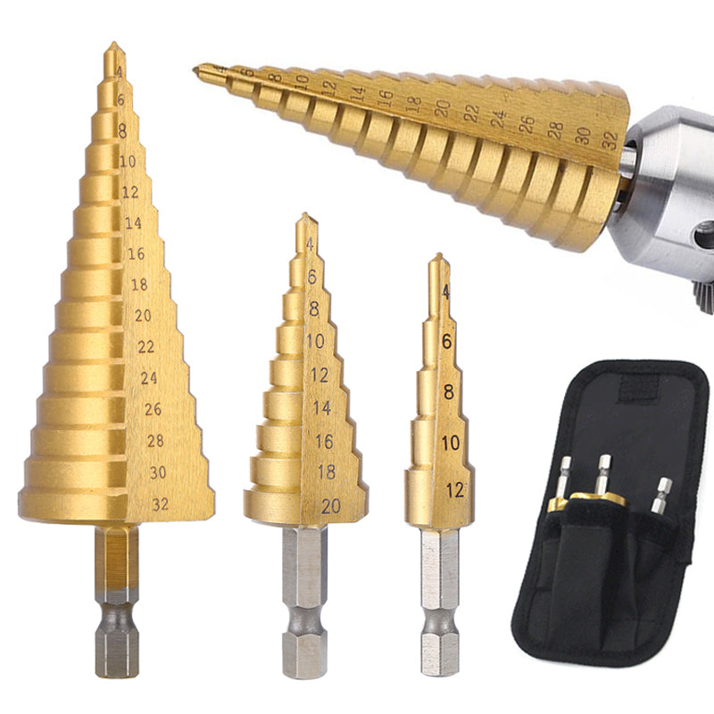 High Speed Steel Metal Wood Cutter, HSS Titanium Coated Step Drill Bit, Cone Drilling Tool
