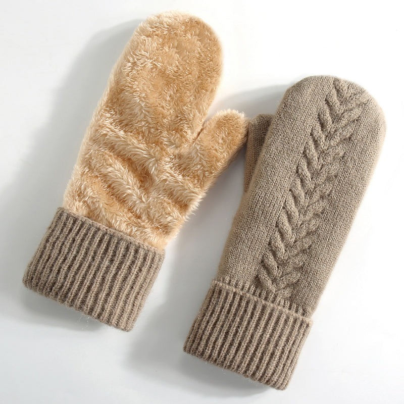 Knitted Winter Gloves, Double Layer Velvet, Thick Warm Finger Gloves, Cozy Thermal Cover
