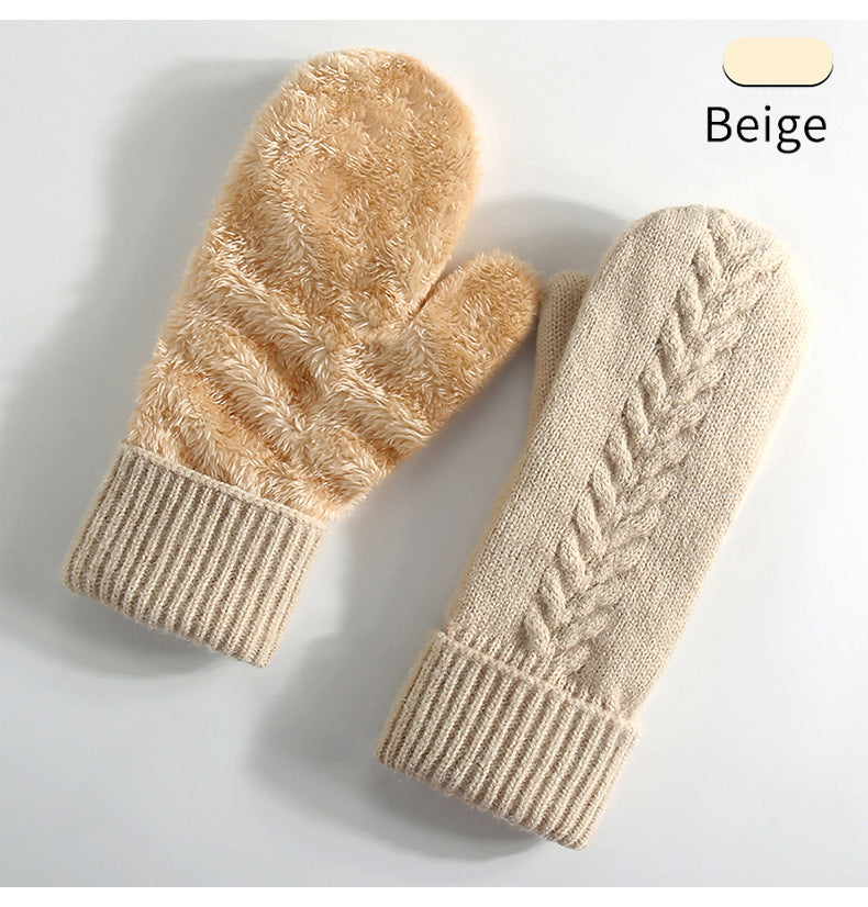 Knitted Winter Gloves, Double Layer Velvet, Thick Warm Finger Gloves, Cozy Thermal Cover