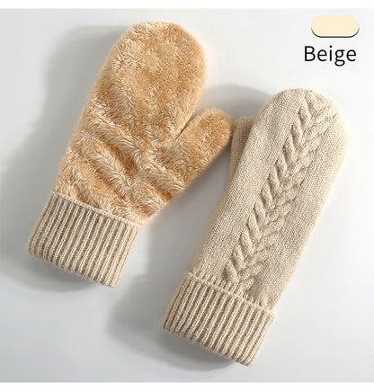 Knitted Winter Gloves, Double Layer Velvet, Thick Warm Finger Gloves, Cozy Thermal Cover