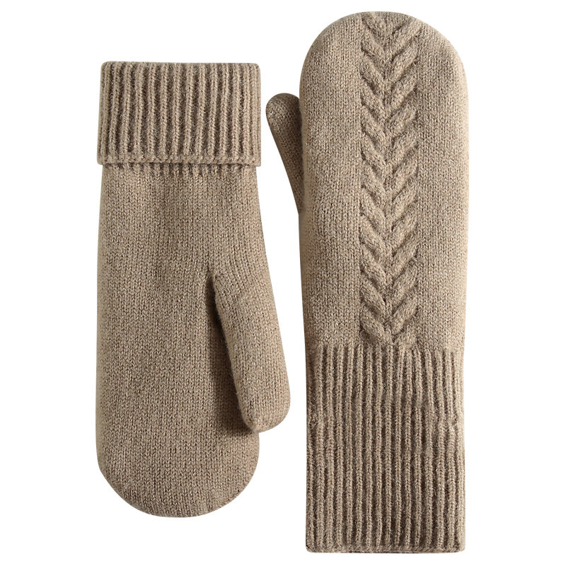 Knitted Winter Gloves, Double Layer Velvet, Thick Warm Finger Gloves, Cozy Thermal Cover