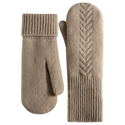 Knitted Winter Gloves, Double Layer Velvet, Thick Warm Finger Gloves, Cozy Thermal Cover