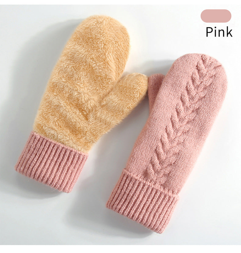 Knitted Winter Gloves, Double Layer Velvet, Thick Warm Finger Gloves, Cozy Thermal Cover