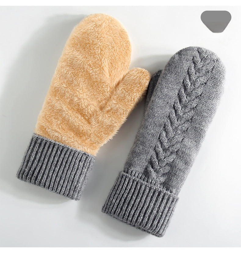 Knitted Winter Gloves, Double Layer Velvet, Thick Warm Finger Gloves, Cozy Thermal Cover