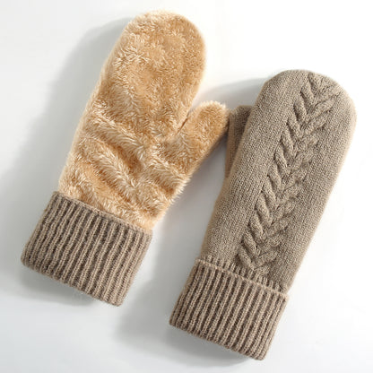 Knitted Winter Gloves, Double Layer Velvet, Thick Warm Finger Gloves, Cozy Thermal Cover