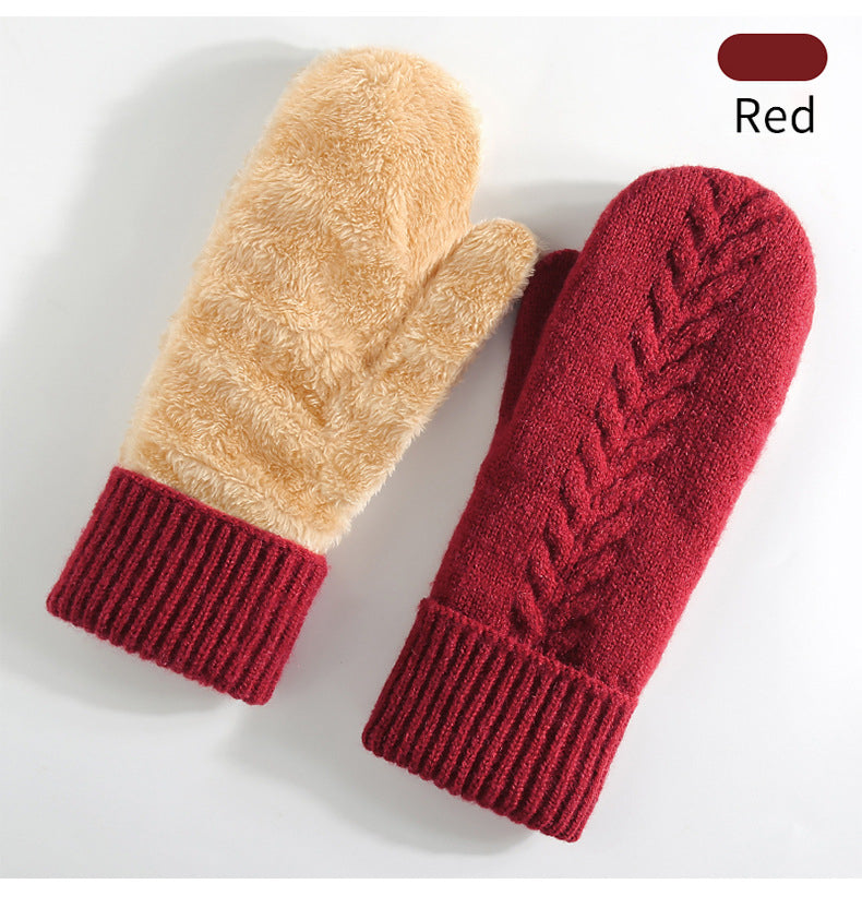 Knitted Winter Gloves, Double Layer Velvet, Thick Warm Finger Gloves, Cozy Thermal Cover