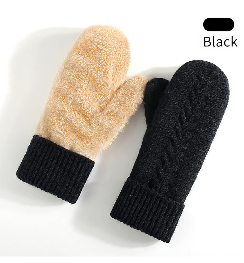 Knitted Winter Gloves, Double Layer Velvet, Thick Warm Finger Gloves, Cozy Thermal Cover