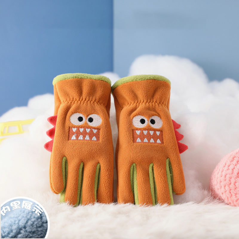 Children Cycling Gloves, Cute Cartoon Warm Gloves, Autumn Winter Polar Fleece, Windproof Soft Outdoor Kids Gloves