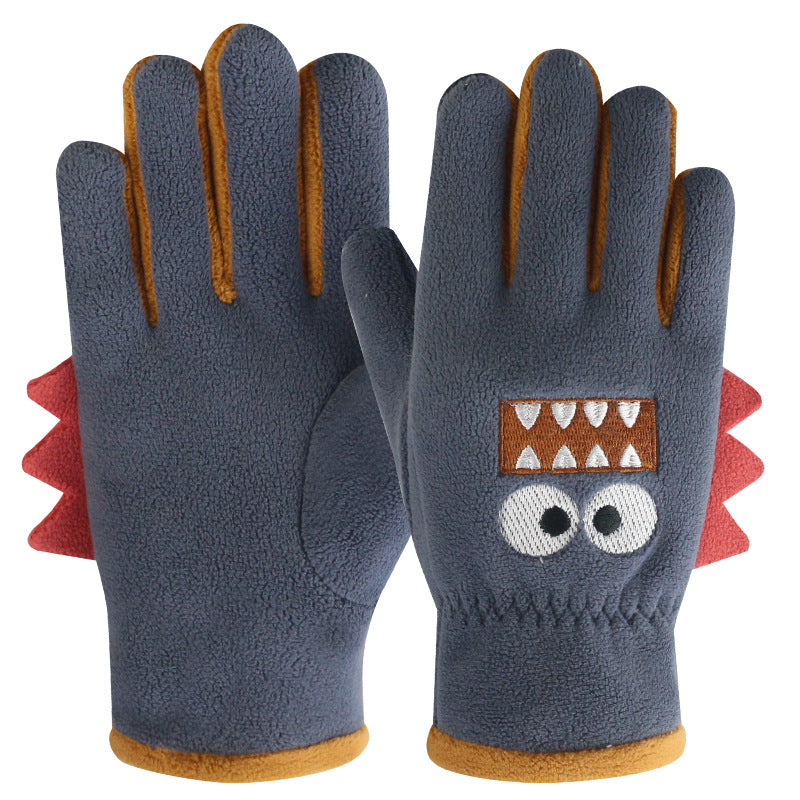Children Cycling Gloves, Cute Cartoon Warm Gloves, Autumn Winter Polar Fleece, Windproof Soft Outdoor Kids Gloves