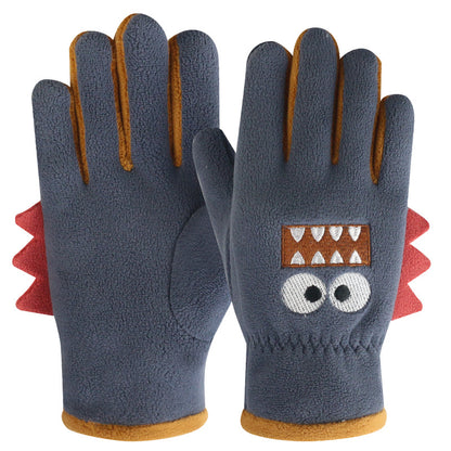 Children Cycling Gloves, Cute Cartoon Warm Gloves, Autumn Winter Polar Fleece, Windproof Soft Outdoor Kids Gloves
