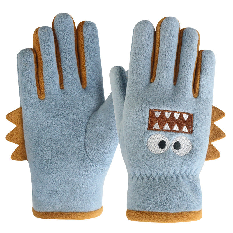 Children Cycling Gloves, Cute Cartoon Warm Gloves, Autumn Winter Polar Fleece, Windproof Soft Outdoor Kids Gloves