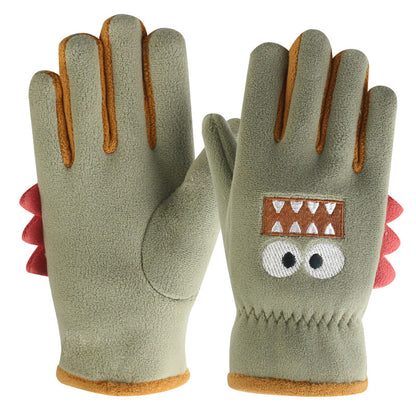 Children Cycling Gloves, Cute Cartoon Warm Gloves, Autumn Winter Polar Fleece, Windproof Soft Outdoor Kids Gloves
