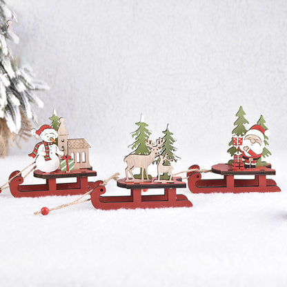 Wooden Christmas Ornaments, Sleigh Santa Claus, Snowman Elk Pendant, Christmas Tree Decor, Home Party Decoration, Gift